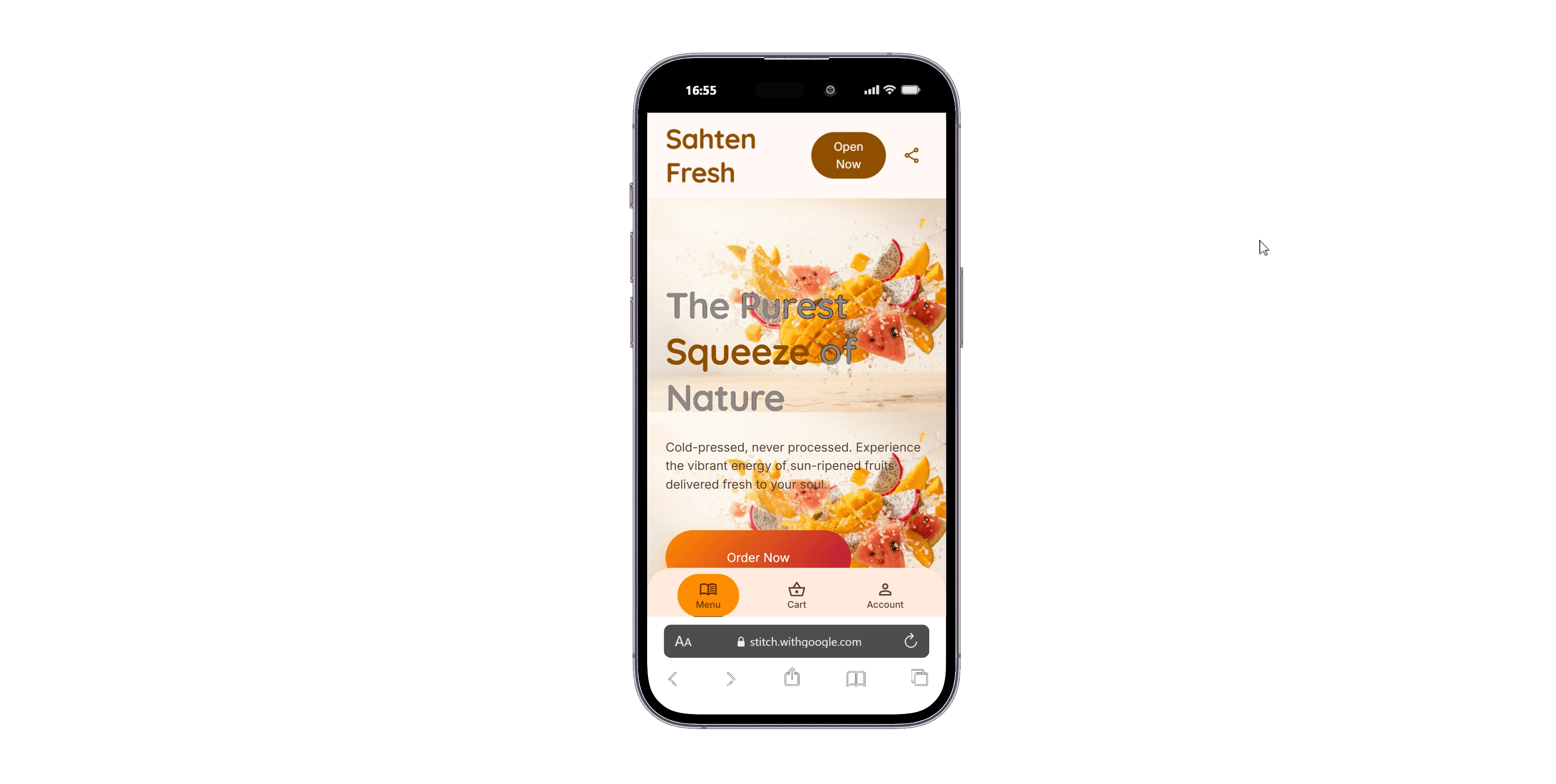 Juice Shop menu — phone view