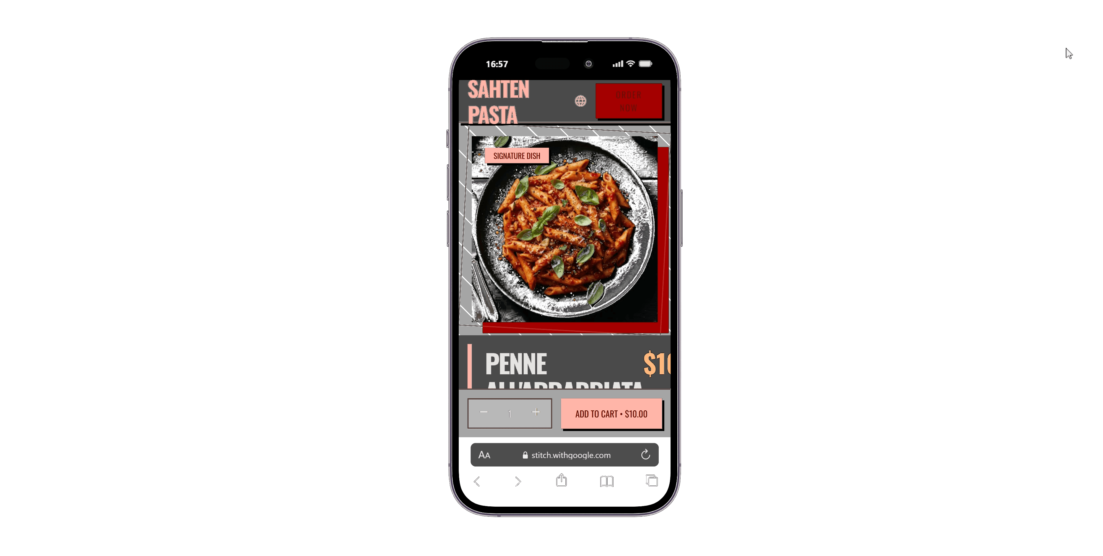 Pasta menu — phone view