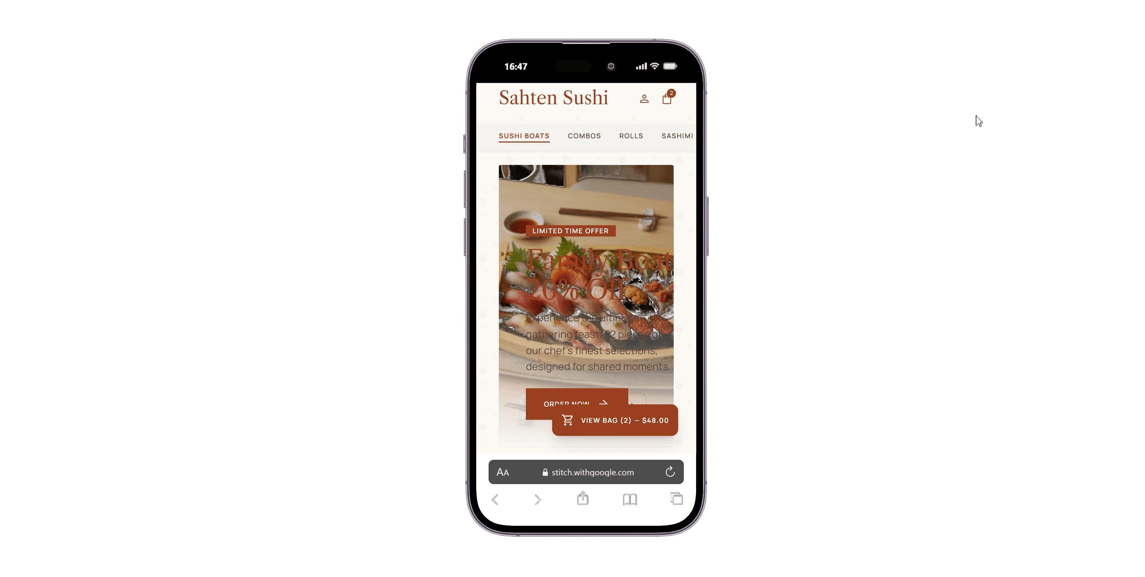 Sushi menu — phone view